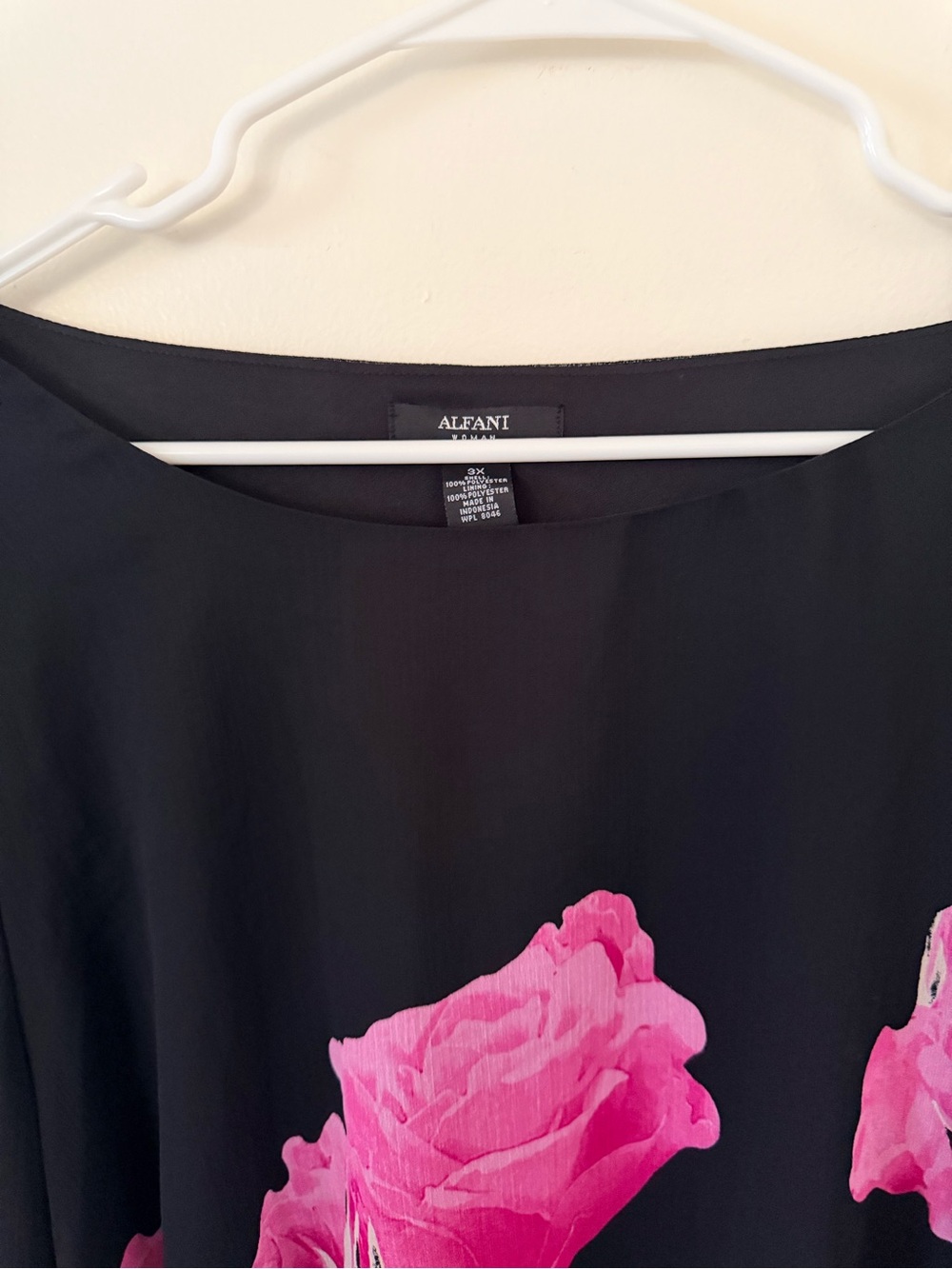 Alfani Black Tunic with Bright Pink Rose Print - Picture 3 of 4